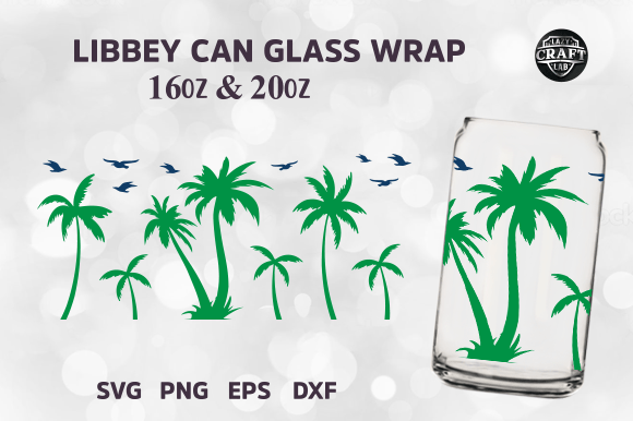 Beach Palm Tree Libbey Glass 16oz SVG: Graphics for Tumbler Wraps