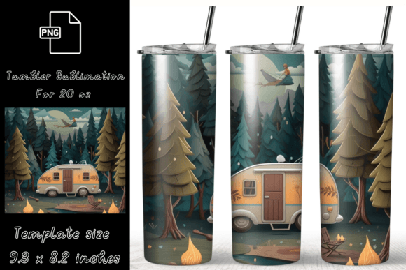 Camping 20 Oz Tumbler Wrap Sublimation Graphics