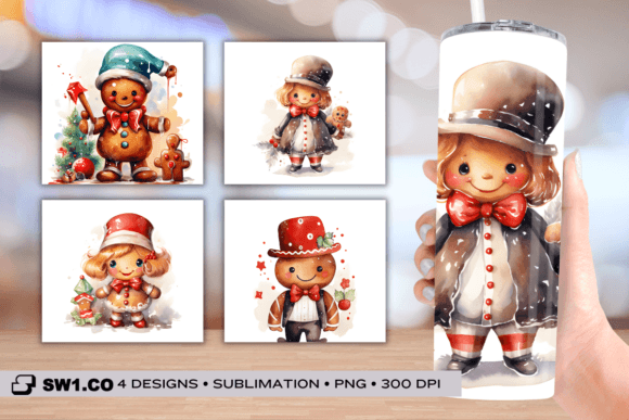 Christmas Gingerbread Tumbler Wrap PNG: Graphics for Crafts & Seasonal Branding