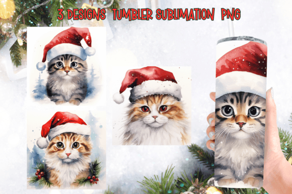 Christmas Santa Cat Tumbler Sublimation Graphics