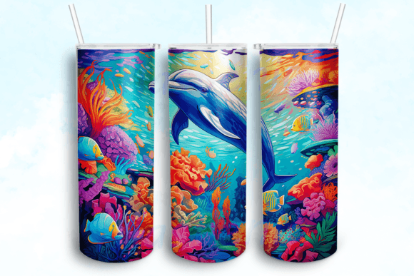 Colorful Dolphins in the Ocean Tumbler: Graphics for Crafts & Content