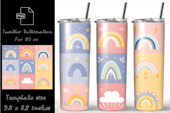 Cute Pastel Rainbows Tumbler Wrap: Graphics & Graphic Templates