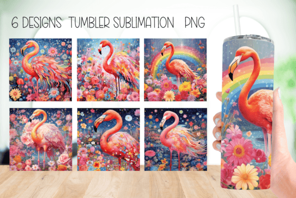 Flamingo Tumbler Sublimation Design: Graphics for Crafts & Content