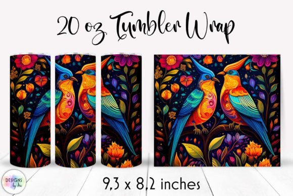 Folk Birds with Flowers Tumbler Wrap: Graphics for Vibrant Tumbler Wraps