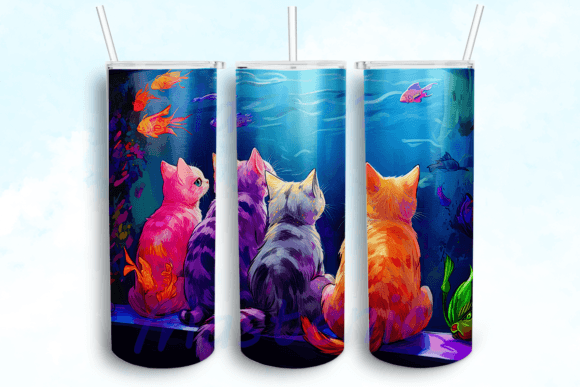 Four Cats Colorful Fish Swimming Tumbler Graphics