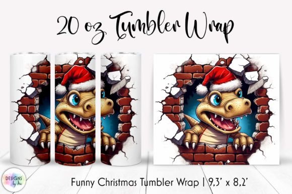 Funny Christmas Dinosaur Tumbler Wrap Graphics