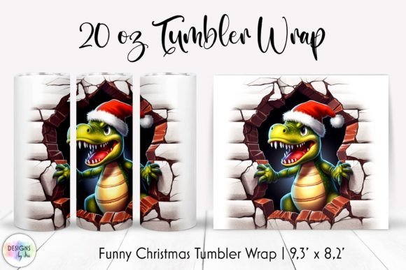 Funny Dinosaur in Santa Hat Tumbler Wraps Graphics