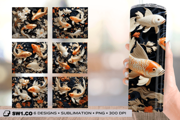Gold Fish Tumbler Sublimation Wrap PNG for Crafts & Graphics