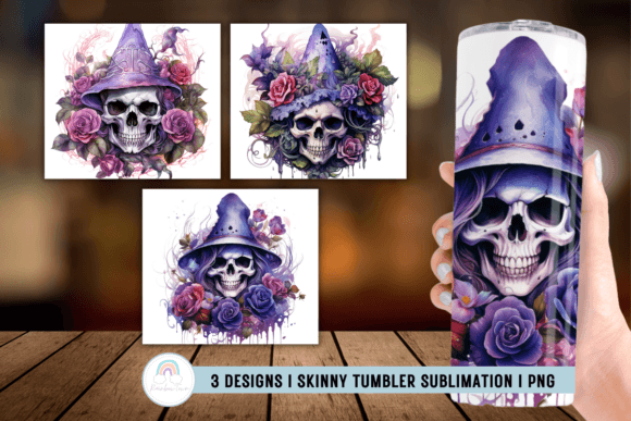 Halloween Witch Skull Tumbler Sublimatio Graphics