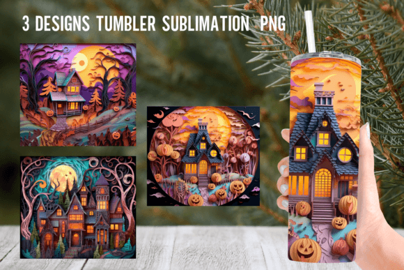Haunted House Tumbler Wrap Sublimation Graphics for Crafts