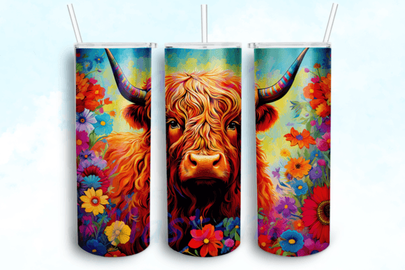 Highland Cow Flowers Graphics for Crafts