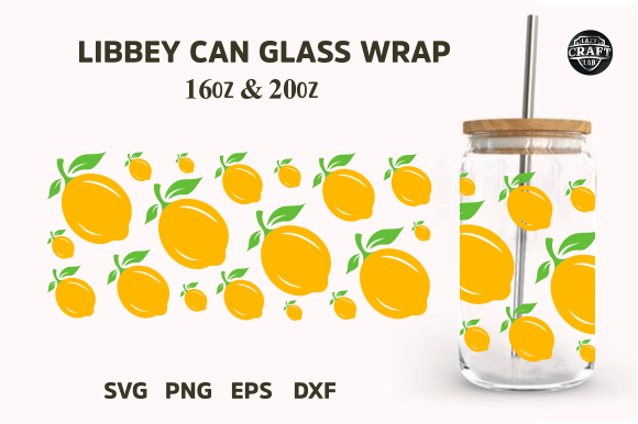 Lemon Libbey Glass Can SVG Wrap 16oz: Graphics for Tumbler Wraps