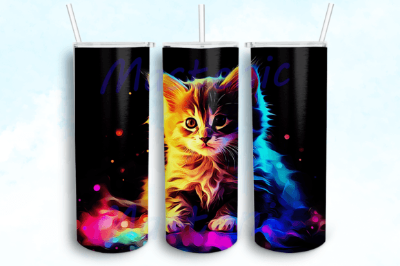 Neon Colors Adorable Kitten Tumbler Graphics for Crafts