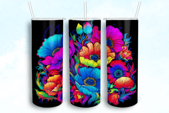 Neon Colors Anemone Flowers Tumbler: Graphics for Crafts & Content