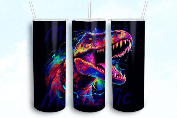 Neon T-rex 20oz Skinny Tumbler Graphics for Crafts