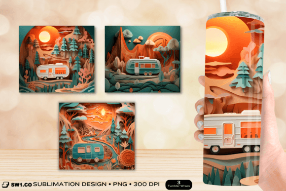 Paper Art Travel Trailer Tumbler Wrap: Graphics for Crafts