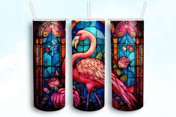 Pink Flamingo with Flowers Tumbler PNG: Graphics for Crafts & Content