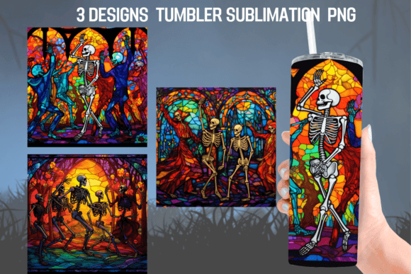 Skeleton Stained Glass Tumbler Design: Graphics for Crafts-Driven Brands