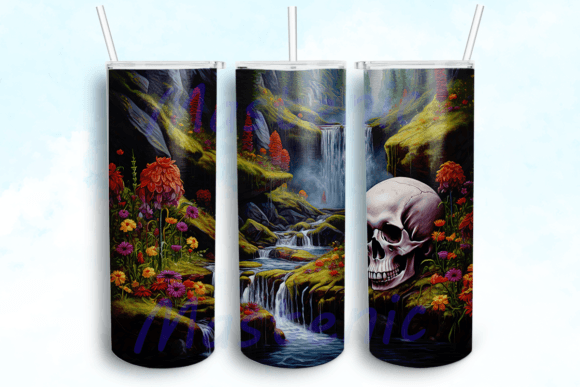 Skulls Wildflowers Tumbler PNG: Graphics for Crafts-Driven Branding