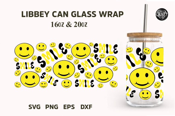 Smile Libbey Can Glass Wrap SVG: Graphics for Tumbler Wraps