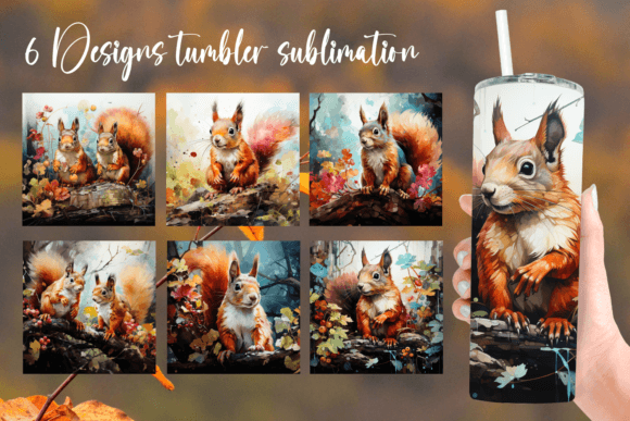 Squirrel Colorful Autumn Tumbler Wrap: Graphics for Crafts