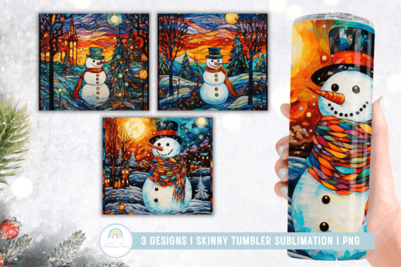 Stained Glass Christmas Snowman Tumbler Graphics