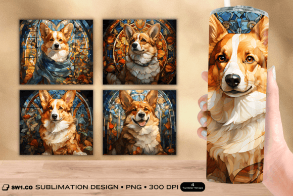 Stained Glass Corgi Tumbler Wrap Designs: Graphics for Crafts Brands