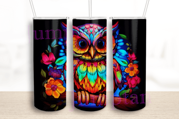 Stained Glass Owl Neon Flower Tumbler: Graphics for Crafts Brands