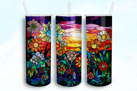 Sunrise in a Colorful Garden Tumbler: Graphics for Crafts & Content