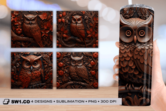 Tooled Leather Owl Tumbler Sublimation: Graphics for Crafts Brands