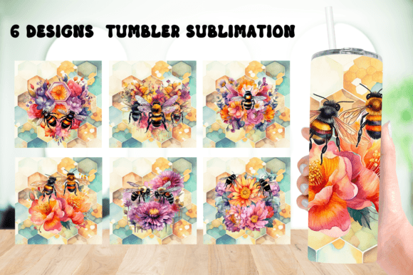 Watercolor BEE Tumbler Wrap Sublimation: Graphics for Crafts-Driven Brands